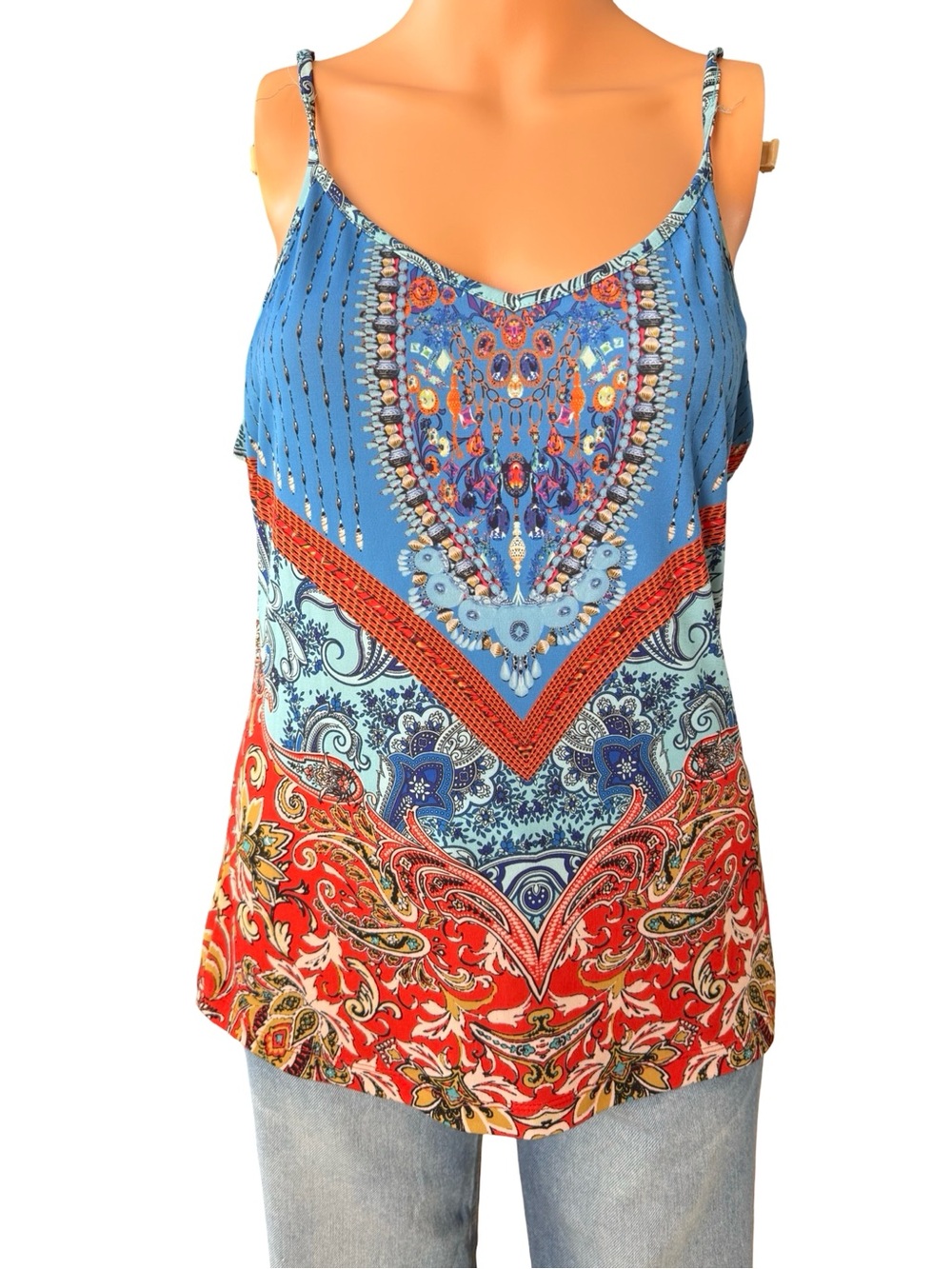 VENUS Blue and Red Paisley-Print Spaghetti Strap Camisole